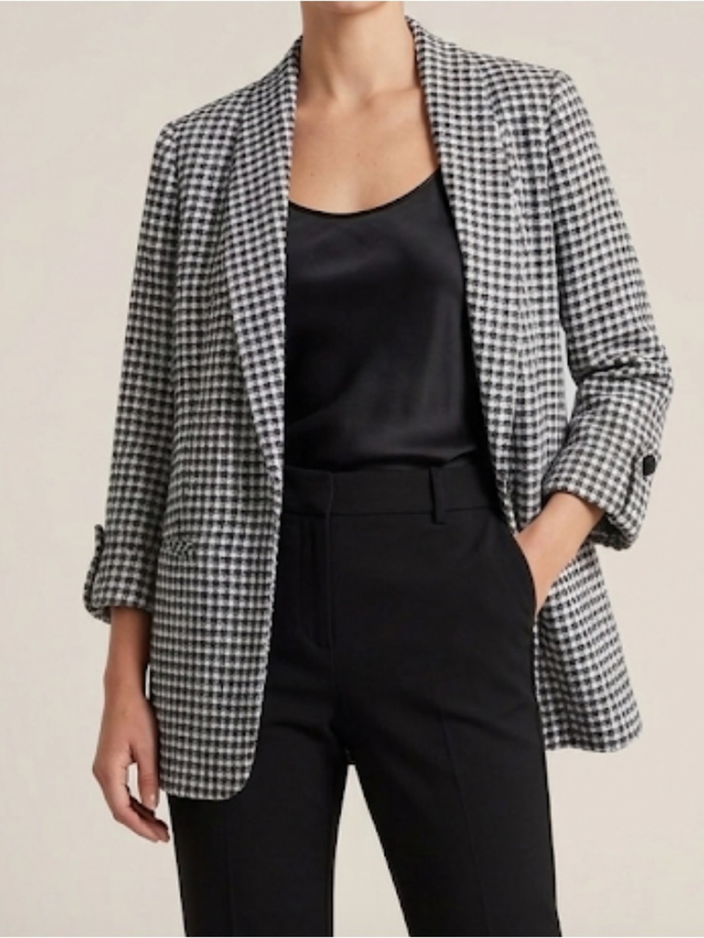 Anne Klein Oversized Open Front  Houndstooth Blazer